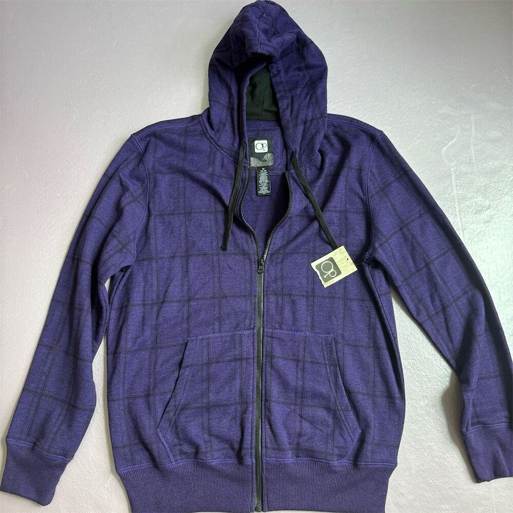 Ocean Pacific Vintage Purple Checkered Zip-Up Hoodie Jacket Size M New with Tags